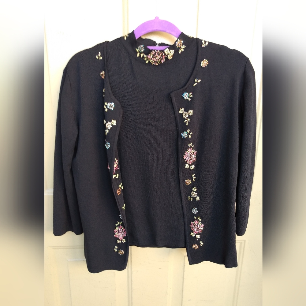 Black Twinset sweater and tank. Light weight Embellished jeweled and embroidered